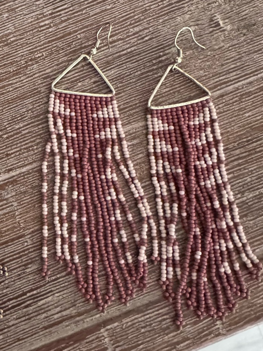 Handcrafted Pink & Maroon Beaded Fringe Earrings - Women Jewelry